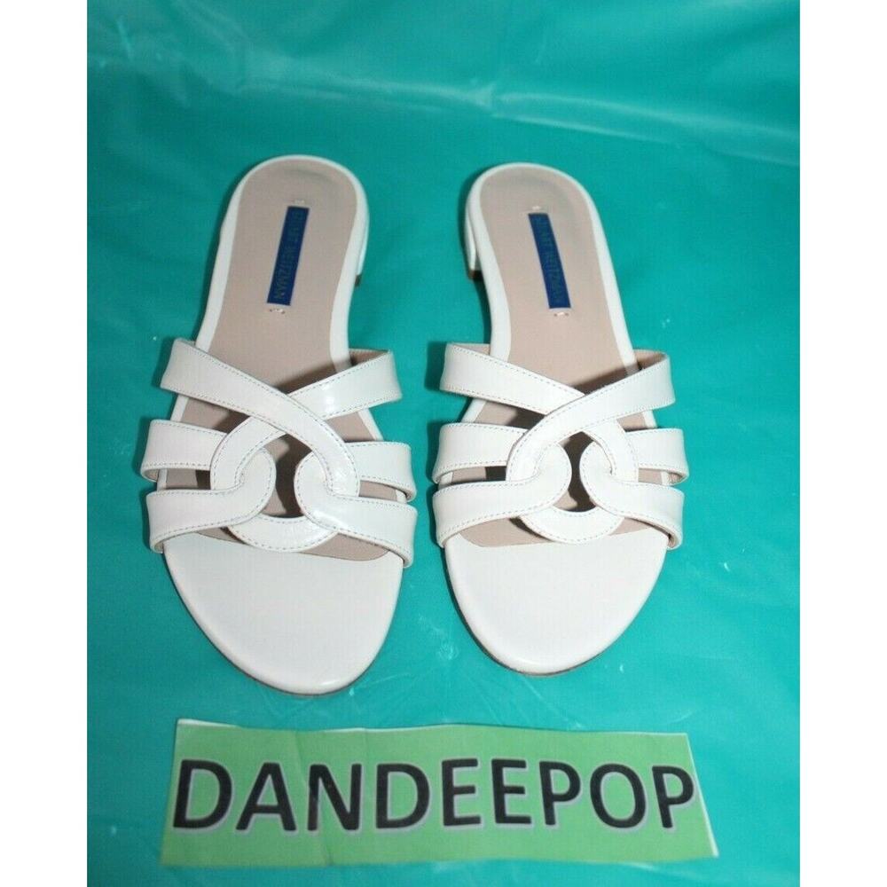 Stuart Weitzman Women's White Cami Sandals Leather Flats Shoes Size 6 CIZW 64218